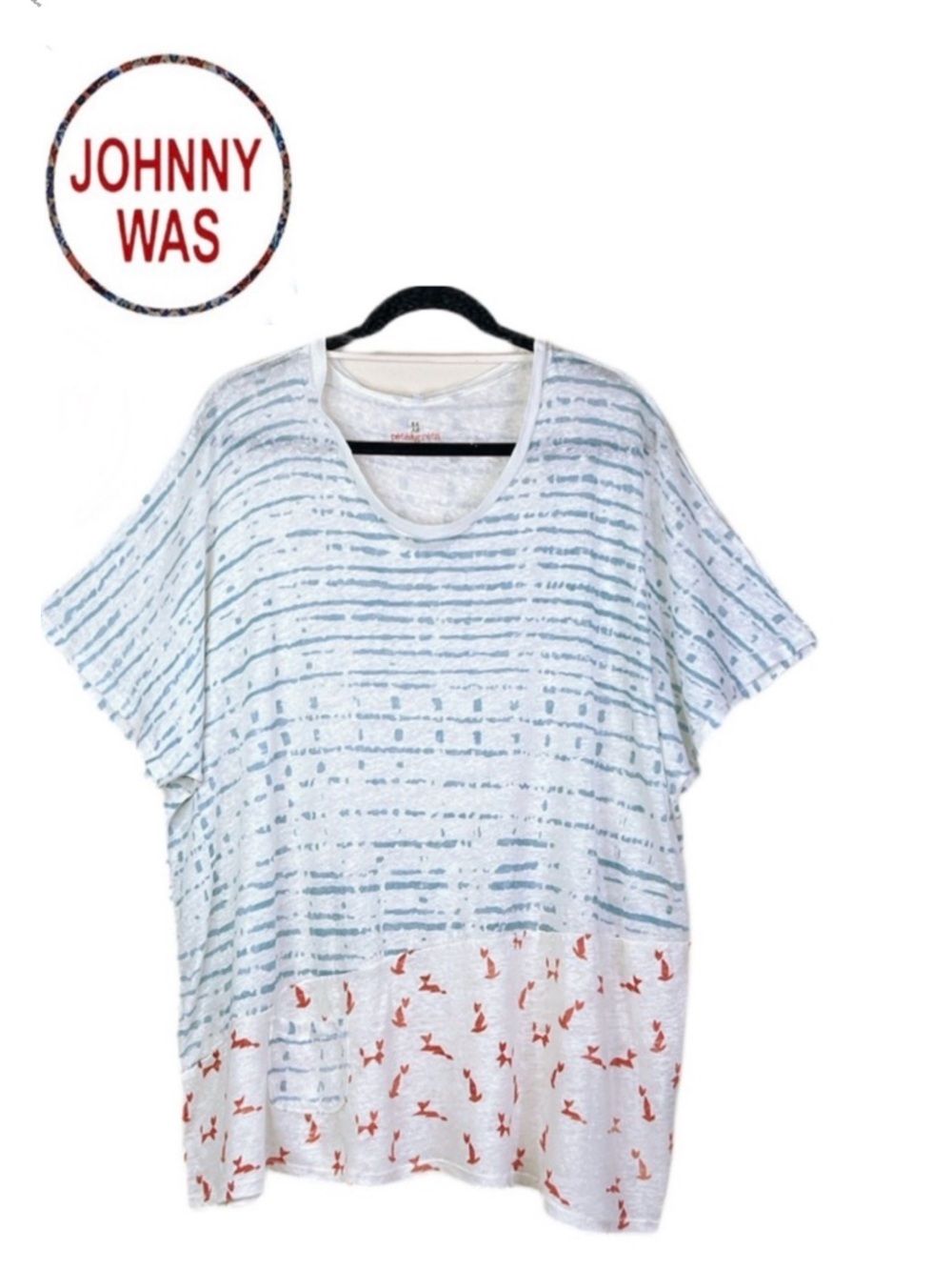 Johnny Was Pete & Greta Oversized Short Sleeve Pullover Scoop Neck Linen Top XS‎